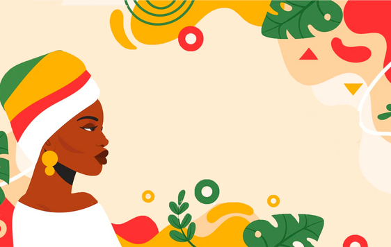 Drawing of a black woman with a colourful headscarf