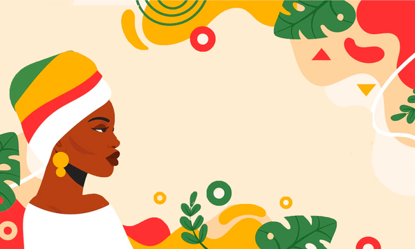 Drawing of a black woman with a colourful headscarf