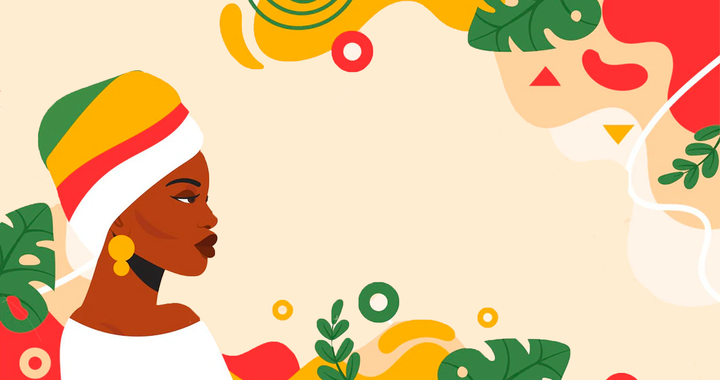 Drawing of a black woman with a colourful headscarf