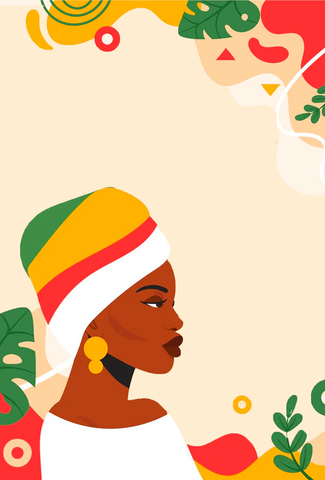 Drawing of a black woman with a colourful headscarf