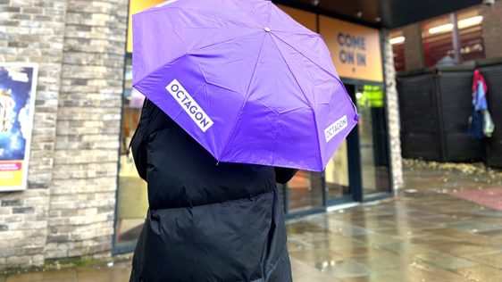 Purple umbrella with Octagon logo
