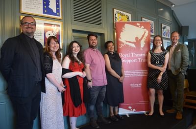 The Octagon, Bolton team with Tanuja Amarasuriya L to R: Gareth Redstone, Creative Engagement Director; Danni Fearnley, Head of Development; Tabitha Rose Hughes, Assistant Producer; Will Treasure,Head of Producing & Programming; Tanuja; Lotte Wakeham, Artistic Director; and Roddy Gauld, Chief Executive