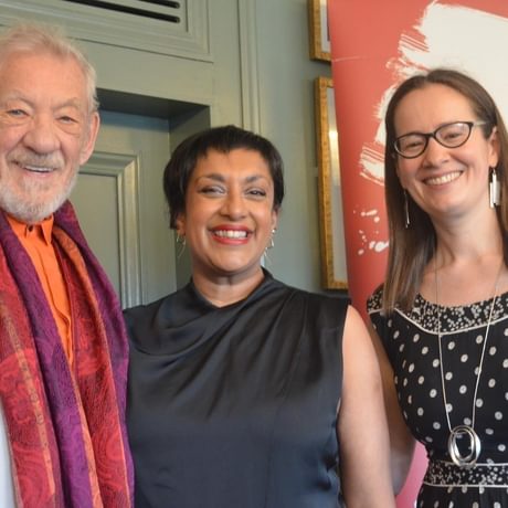 RTST Trustee Sir Ian McKellen, 2024 RTST Sir Peter Hall Director Award winner Tanuja Amarasuriya, Artistic Director of the Octagon Theatre Bolton Lotte Wakeham