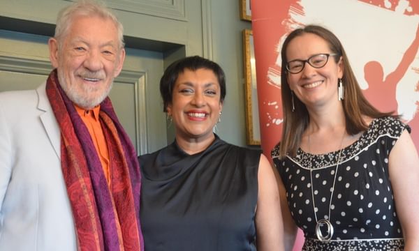 RTST Trustee Sir Ian McKellen, 2024 RTST Sir Peter Hall Director Award winner Tanuja Amarasuriya, Artistic Director of the Octagon Theatre Bolton Lotte Wakeham