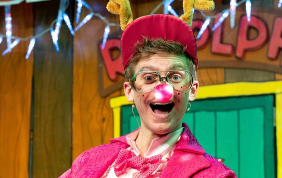 A man dressed up as Rudolph the reindeer