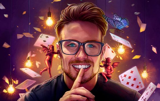 Cover art showing a man surrounded by magic cards and lights