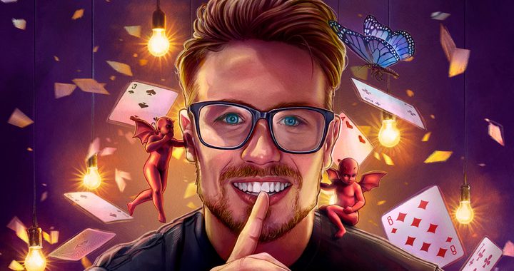 Cover art showing a man surrounded by magic cards and lights