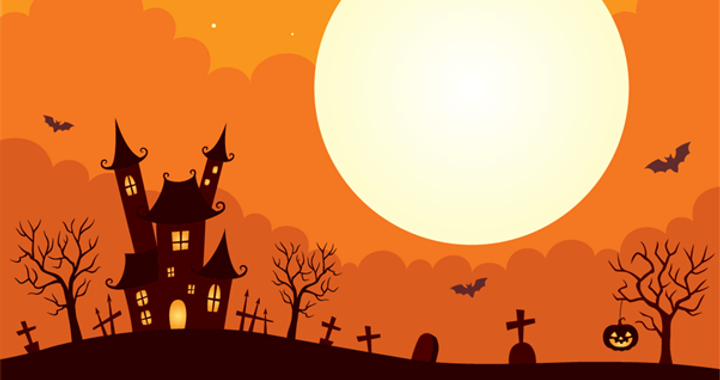 Spooky halloween scene with orange background