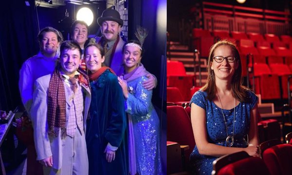 Image of cast backstage and headshot of Artistic director Lotte Wakeham