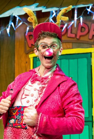 A man dressed up as Rudolph the reindeer