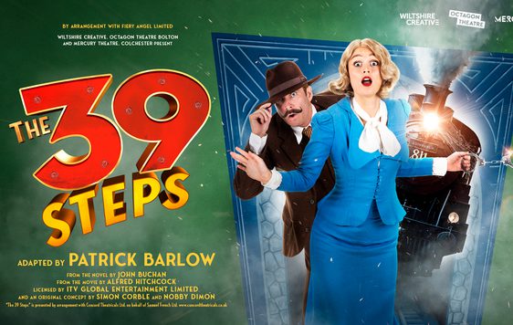 Woman in 1930s outfit looking scared with a train behind her