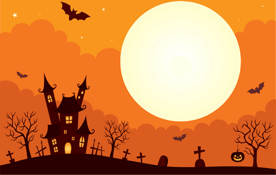 Spooky halloween scene with orange background