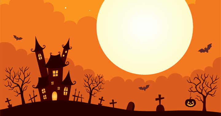 Spooky halloween scene with orange background